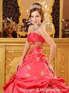 Perfectly Strapless Beading Taffeta Red Dresses for Quinceanera