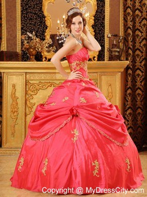 Perfectly Strapless Beading Taffeta Red Dresses for Quinceanera