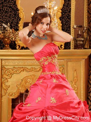 Perfectly Strapless Beading Taffeta Red Dresses for Quinceanera