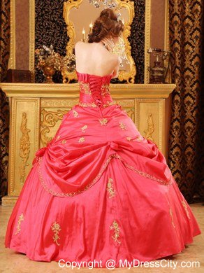 Perfectly Strapless Beading Taffeta Red Dresses for Quinceanera