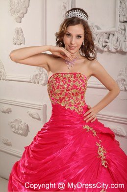 Coral Red Long Organza Strapless Dresses for Quinceanera