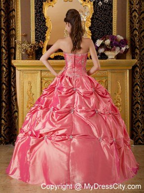 Watermelon Halter Taffeta Quinceanera Dress with Pick-ups