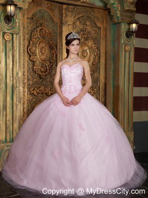 Sweetheart Tulle Long Baby Pink Sweet Sixteen Dresses