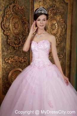 Sweetheart Tulle Long Baby Pink Sweet Sixteen Dresses