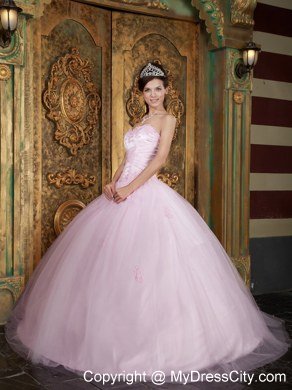 Sweetheart Tulle Long Baby Pink Sweet Sixteen Dresses