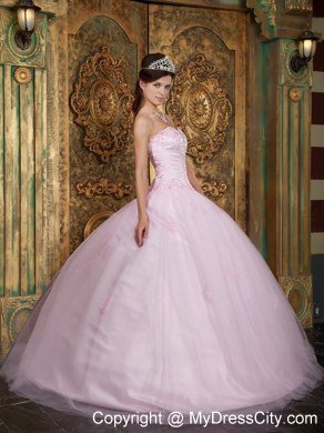 Sweetheart Tulle Long Baby Pink Sweet Sixteen Dresses