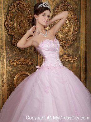 Sweetheart Tulle Long Baby Pink Sweet Sixteen Dresses