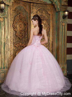 Sweetheart Tulle Long Baby Pink Sweet Sixteen Dresses