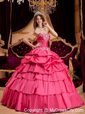 Discount Sweetheart Hot Pink Quinceanera Dress with Layers