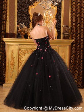 Strapless Black Tulle Appliques Quinceanera Dress For 2013 Spring