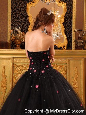 Strapless Black Tulle Appliques Quinceanera Dress For 2013 Spring