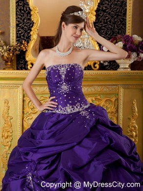 Purple Beaded Strapless Pick Ups New Style Quinceanera Gowns