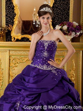 Purple Beaded Strapless Pick Ups New Style Quinceanera Gowns