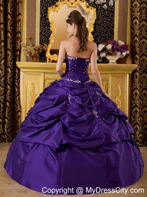 Purple Beaded Strapless Pick Ups New Style Quinceanera Gowns