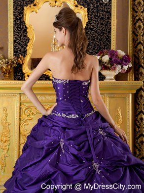 Purple Beaded Strapless Pick Ups New Style Quinceanera Gowns