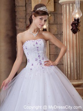 Elegant White Strapless A-line Embroidery Dresses For 2013 Summer Quince