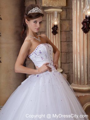 Elegant White Strapless A-line Embroidery Dresses For 2013 Summer Quince