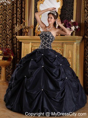 Appliques Strapless Pick Ups Black Cheap Quinceanera Dresses On Sale