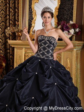 Appliques Strapless Pick Ups Black Cheap Quinceanera Dresses On Sale