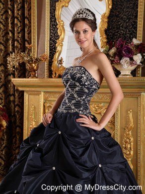 Appliques Strapless Pick Ups Black Cheap Quinceanera Dresses On Sale