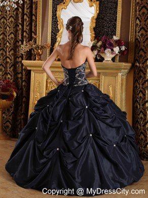 Appliques Strapless Pick Ups Black Cheap Quinceanera Dresses On Sale