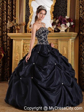 Appliques Strapless Pick Ups Black Cheap Quinceanera Dresses On Sale