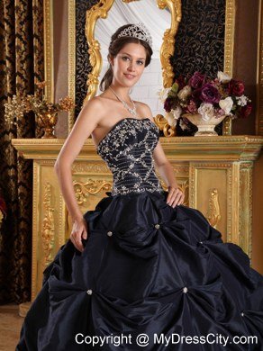 Appliques Strapless Pick Ups Black Cheap Quinceanera Dresses On Sale