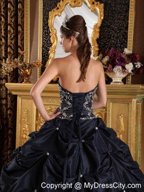 Appliques Strapless Pick Ups Black Cheap Quinceanera Dresses On Sale