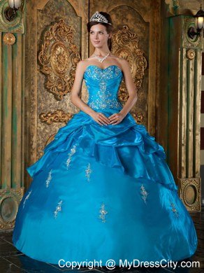 Teal Sweetheart Appliques Pick Ups 2013 Quinceanera Gowns For Cheap