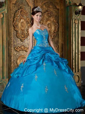 Teal Sweetheart Appliques Pick Ups 2013 Quinceanera Gowns For Cheap