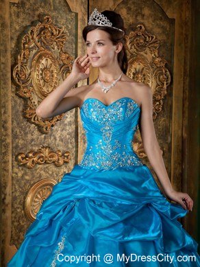 Teal Sweetheart Appliques Pick Ups 2013 Quinceanera Gowns For Cheap