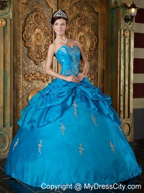 Teal Sweetheart Appliques Pick Ups 2013 Quinceanera Gowns For Cheap