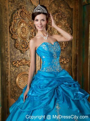 Teal Sweetheart Appliques Pick Ups 2013 Quinceanera Gowns For Cheap