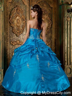 Teal Sweetheart Appliques Pick Ups 2013 Quinceanera Gowns For Cheap