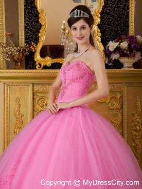 Puffy Embroidery With Beading Sweetheart Rose Pink Quinceanera Gowns