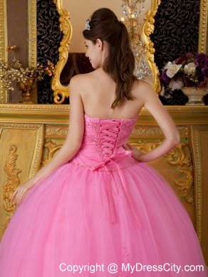 Puffy Embroidery With Beading Sweetheart Rose Pink Quinceanera Gowns