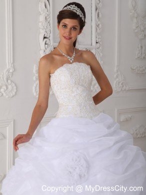 Pretty Strapless Lace Pick Ups White Quinceanera Gowns For Cheap