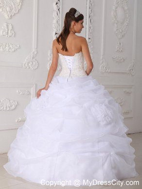 Pretty Strapless Lace Pick Ups White Quinceanera Gowns For Cheap