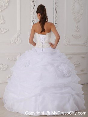 Pretty Strapless Lace Pick Ups White Quinceanera Gowns For Cheap