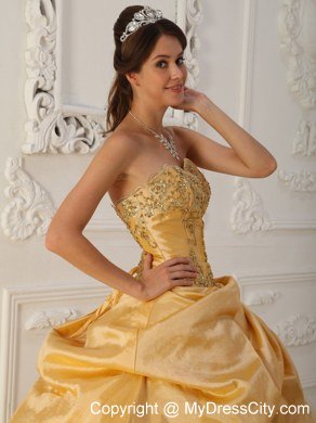 Gold A-line Strapless Appliques Luxurious 2013 Quinceanera Dresses