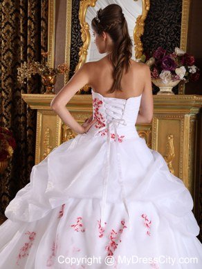 Red Embroidery Strapless Pick Ups White Quinceanera Dresses 2013