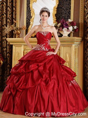 Appliques Ruching Pick Ups Wine Red Quinceanera Gowns 2013