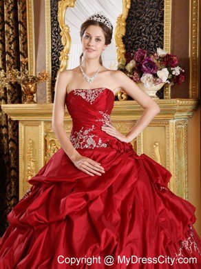 Appliques Ruching Pick Ups Wine Red Quinceanera Gowns 2013