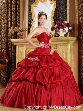 Appliques Ruching Pick Ups Wine Red Quinceanera Gowns 2013