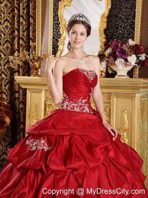 Appliques Ruching Pick Ups Wine Red Quinceanera Gowns 2013