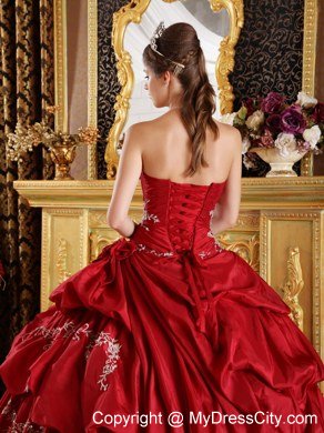 Appliques Ruching Pick Ups Wine Red Quinceanera Gowns 2013