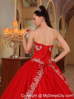 Hot Sale Appliques Strapless Organza Red Dresses For 2013 Sweet 16