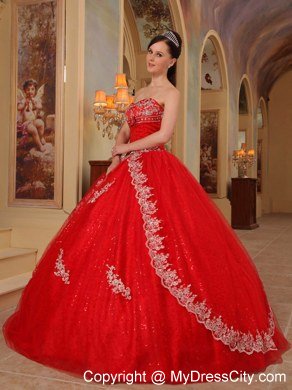 Hot Sale Appliques Strapless Organza Red Dresses For 2013 Sweet 16