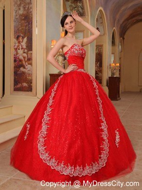 Hot Sale Appliques Strapless Organza Red Dresses For 2013 Sweet 16