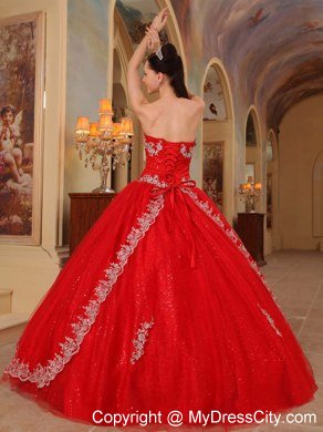 Hot Sale Appliques Strapless Organza Red Dresses For 2013 Sweet 16